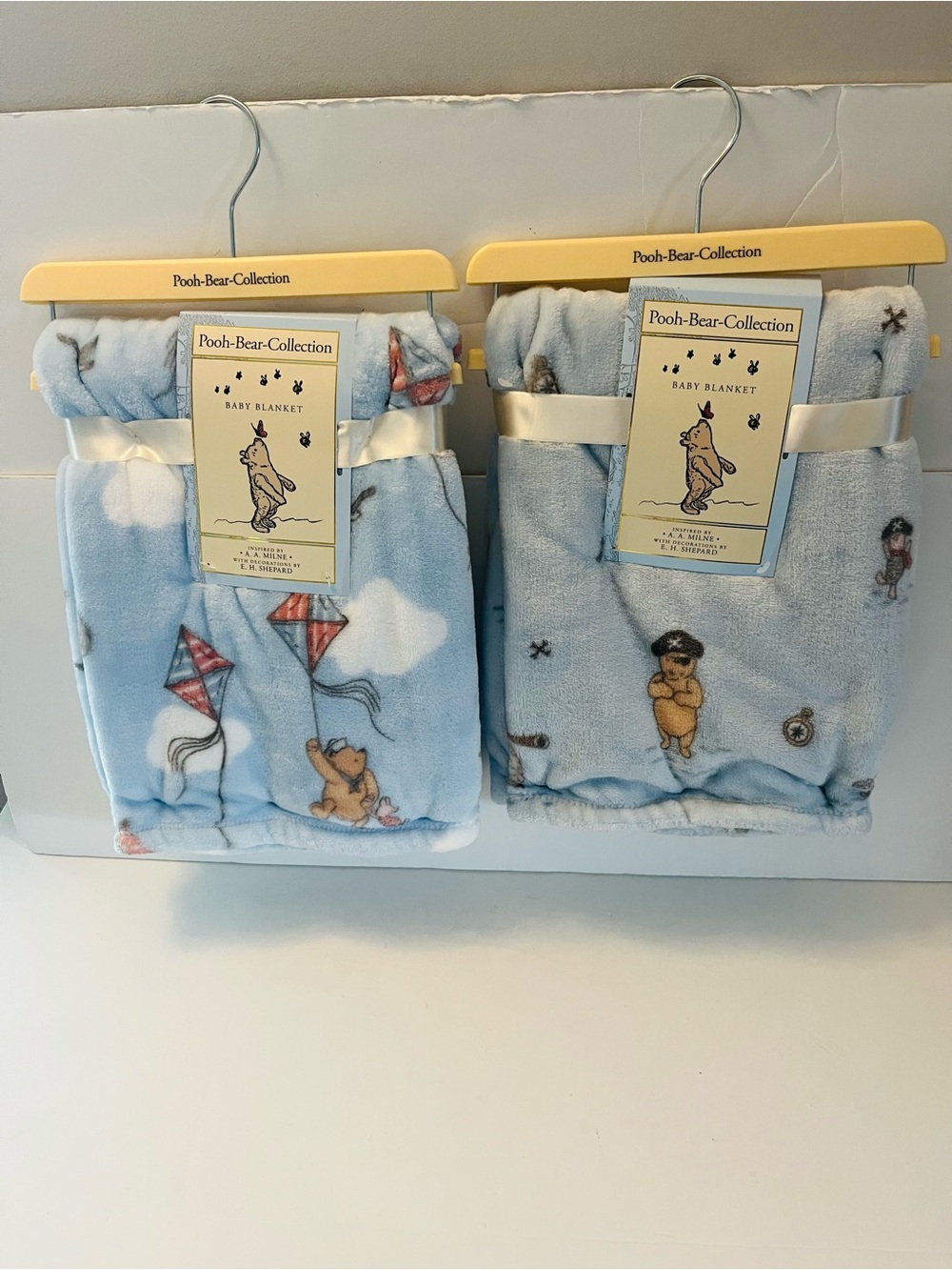 Winnie the Pooh Bear Collection Lot of 2 Blue Baby Blankets Pirate Kite Sailor